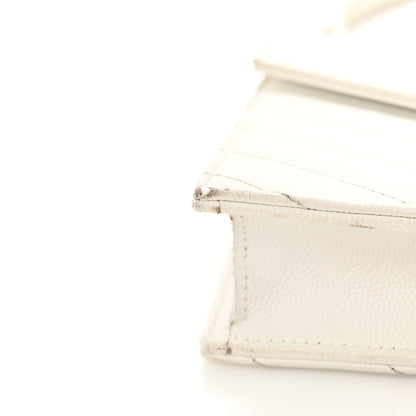 Saint Laurent Grain De Poudre Matelasse Chevron Monogram Envelope Chain Wallet Optical White 18 of 20