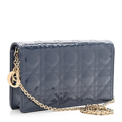 Christian Dior Patent Cannage Lady Dior Clutch Denim Blue 4 of 12