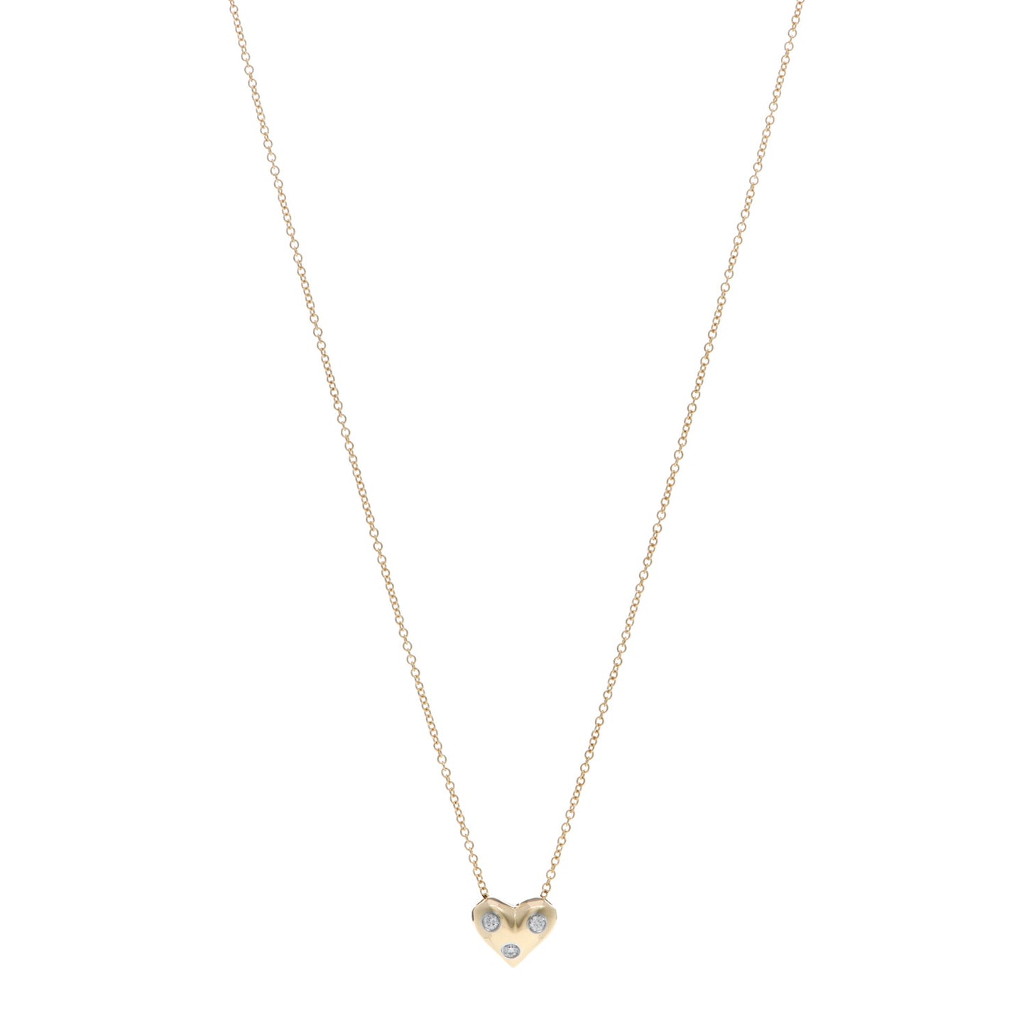 18K Yellow Gold Platinum Diamond Small Etoile Heart Pendant Necklace
