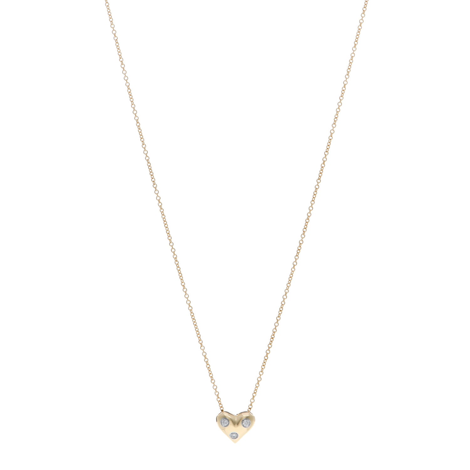 Tiffany 18K Yellow Gold Platinum Diamond Small Etoile Heart Pendant Necklace 1 of 4