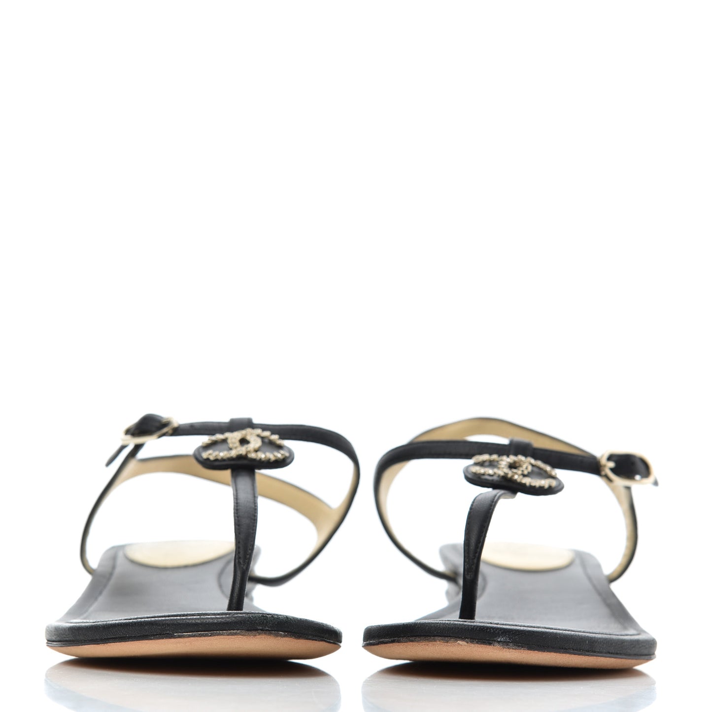 Lambskin CC Chain Thong Sandals 36 Black