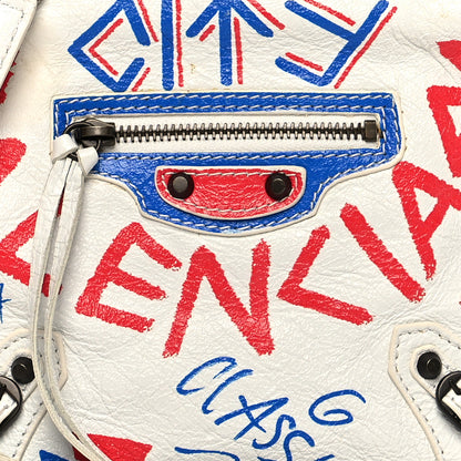 Balenciaga Agneau Graffiti All Over Classic Hardware Reporter XS White Bleu Rouge 6 of 9