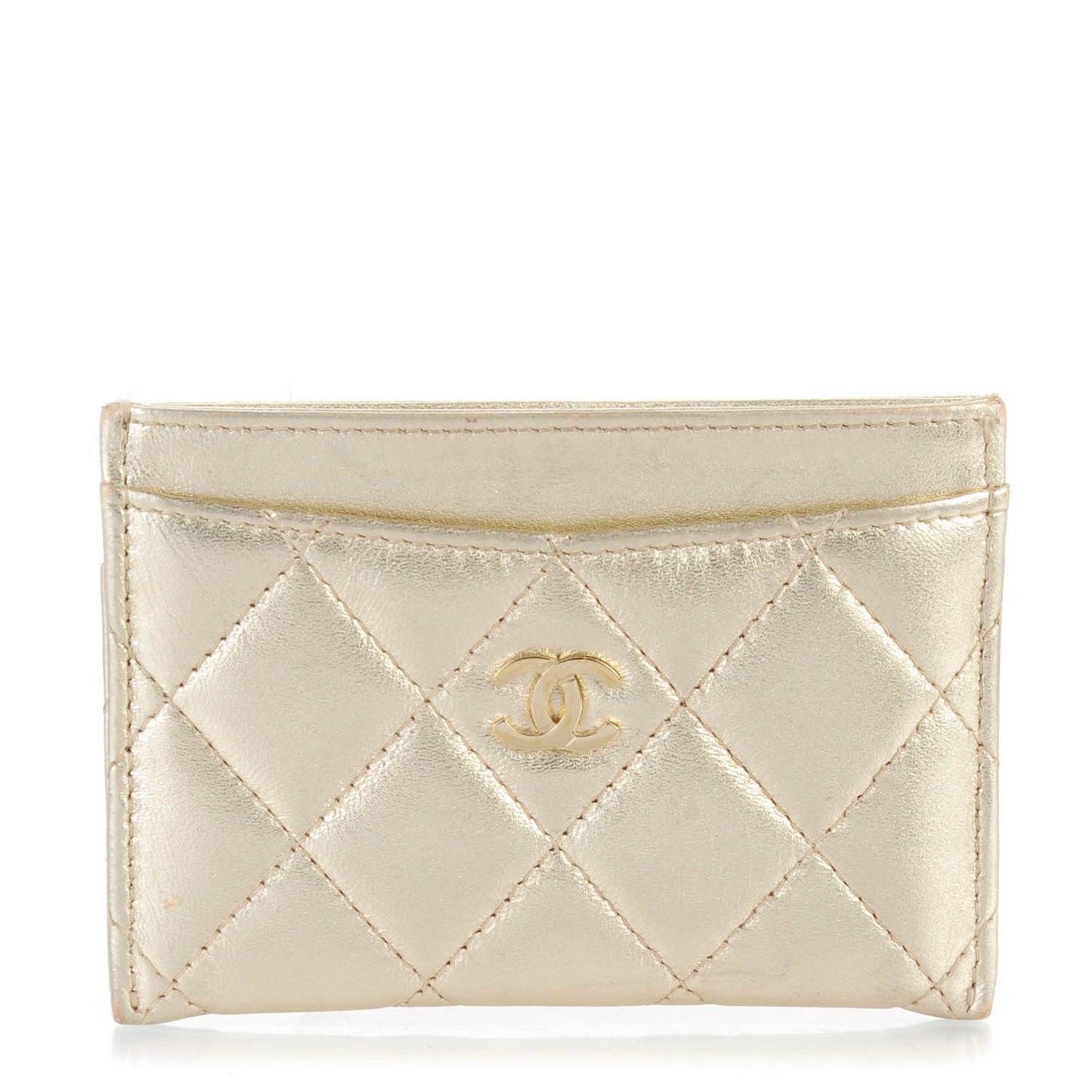Metallic Lambskin Quilted CC Card Holder Gold