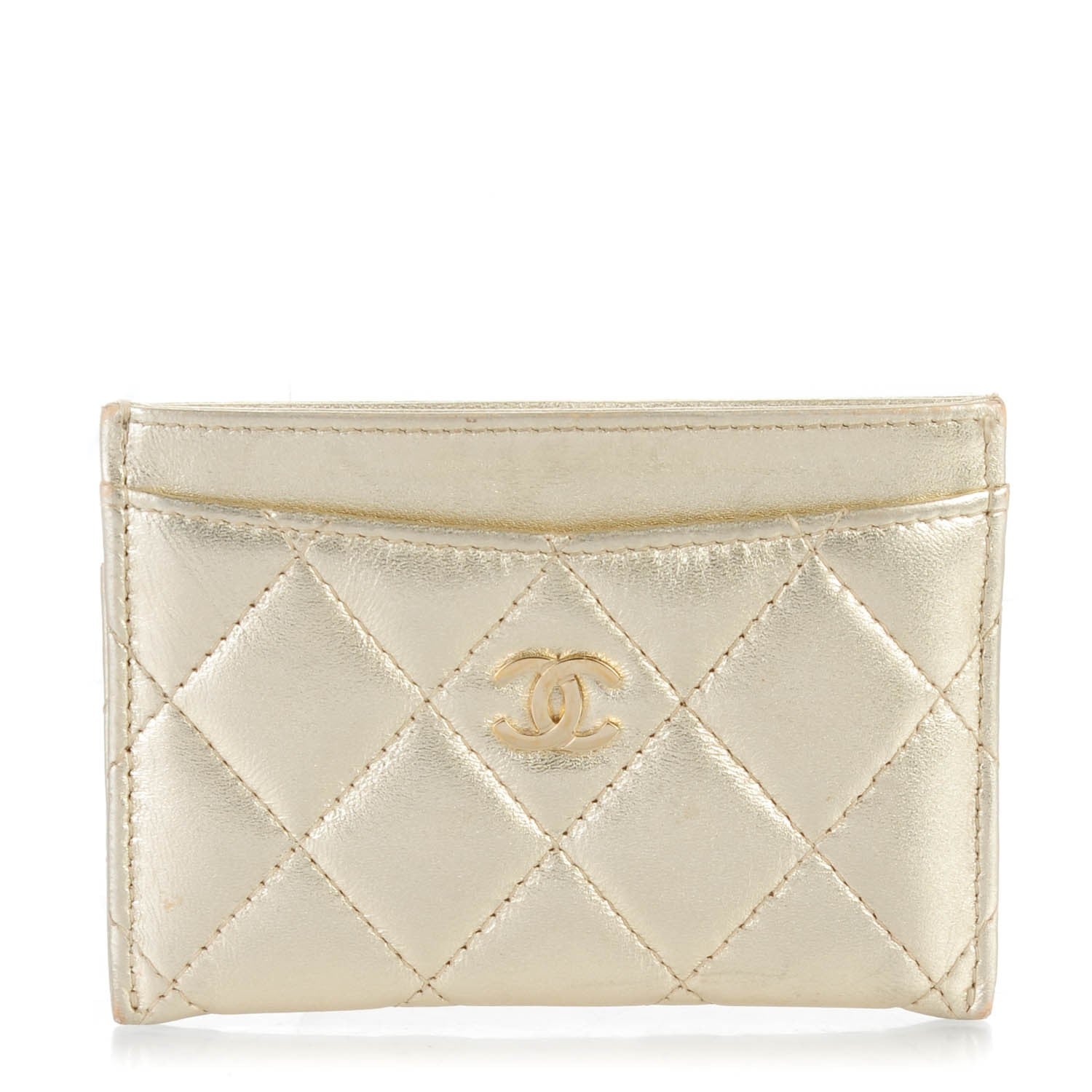 Chanel Metallic Lambskin Quilted CC Card Holder Gold 1 of 8