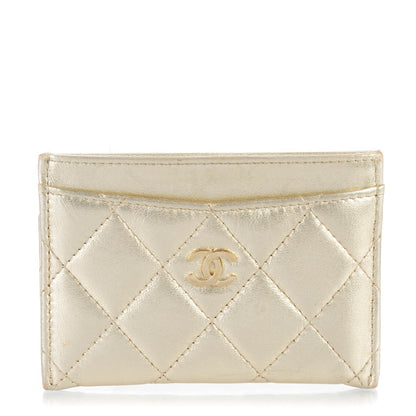 Chanel Metallic Lambskin Quilted CC Card Holder Gold 1 of 8