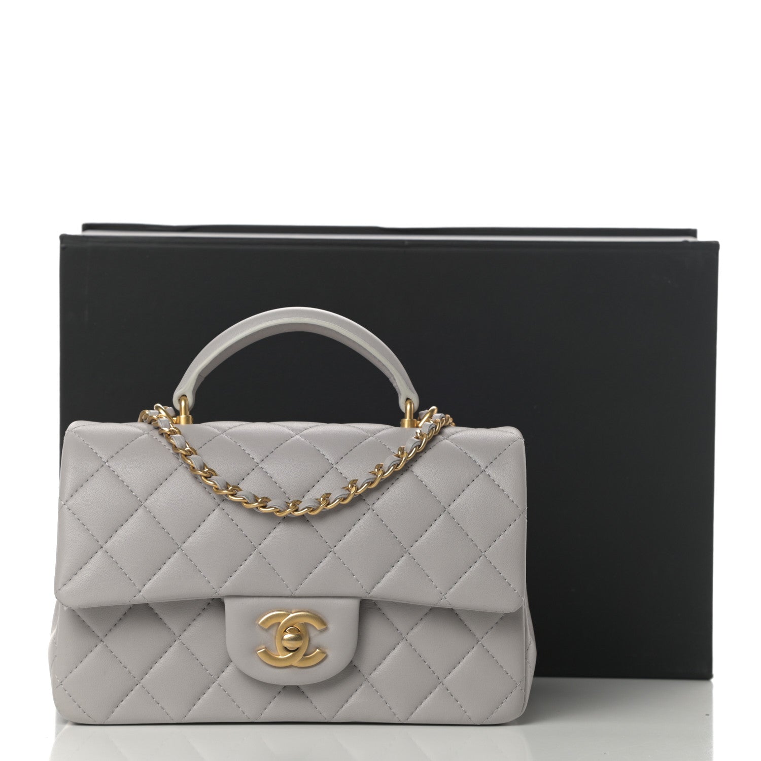Chanel Lambskin Quilted Mini Top Handle Rectangular Flap Grey 12 of 12