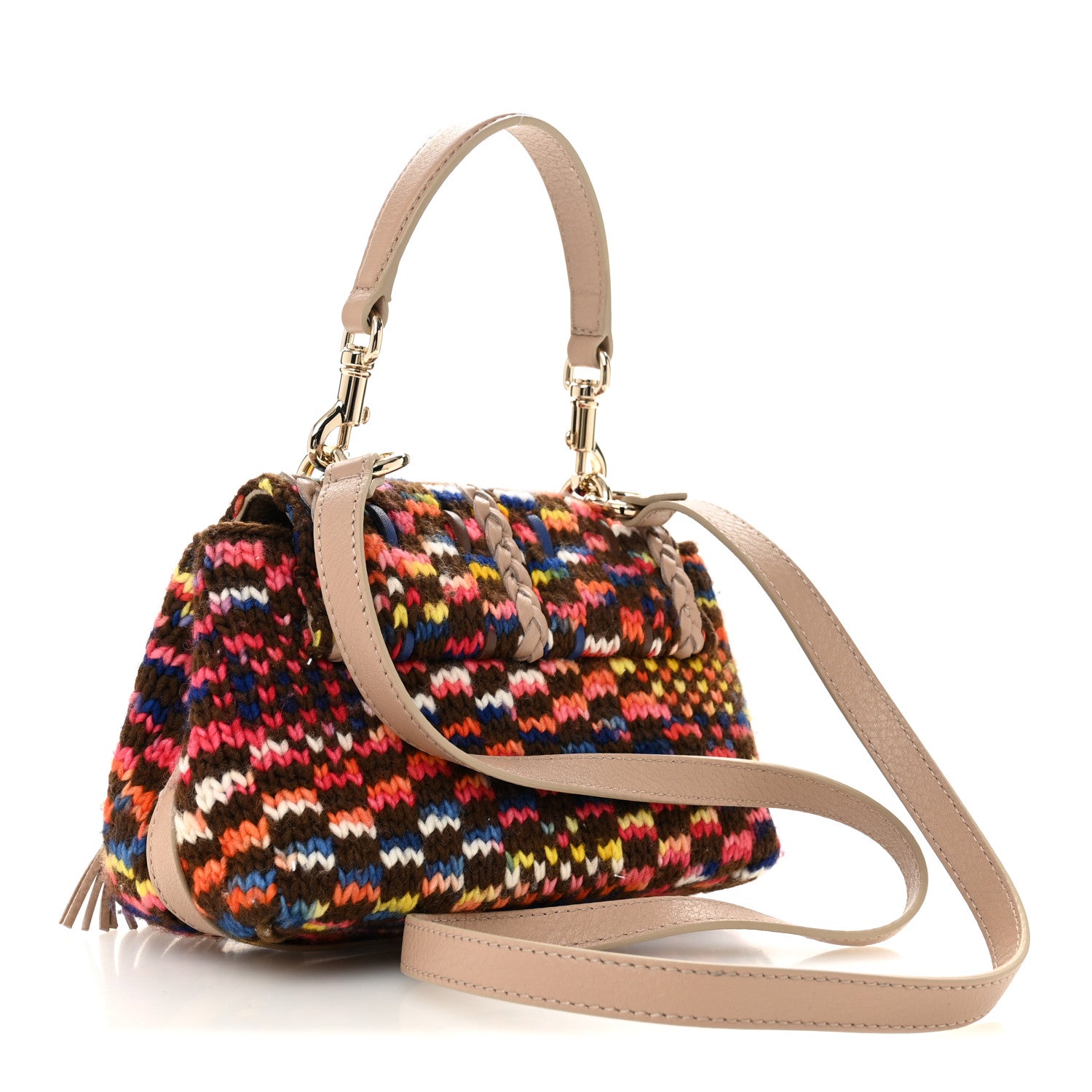Chloe Cashmere Knit Calfskin Mini Penelope Soft Shoulder Bag Woodrose Multicolor 3 of 12