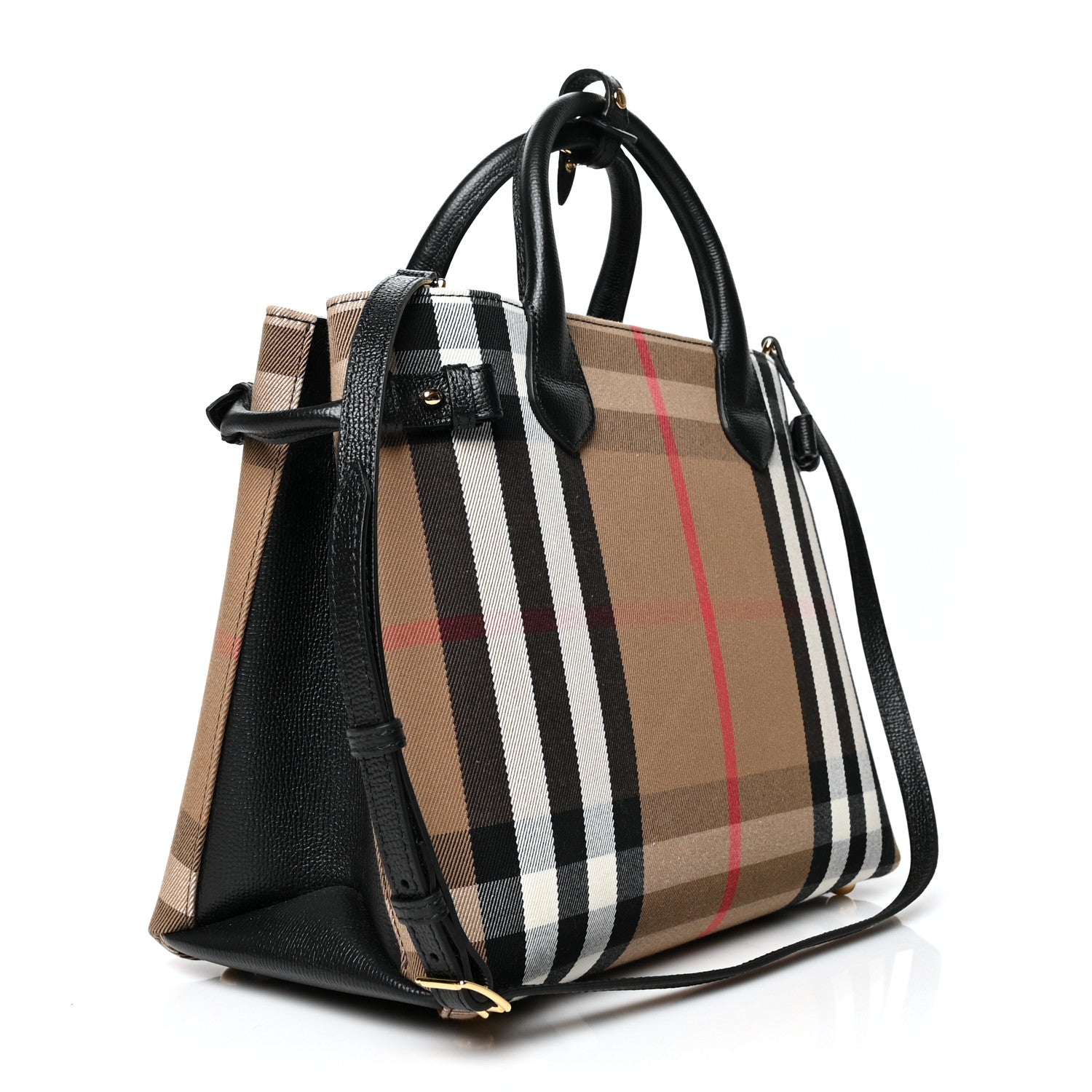 Burberry House Check Grainy Calfskin Medium Banner Tote Black 2 of 9