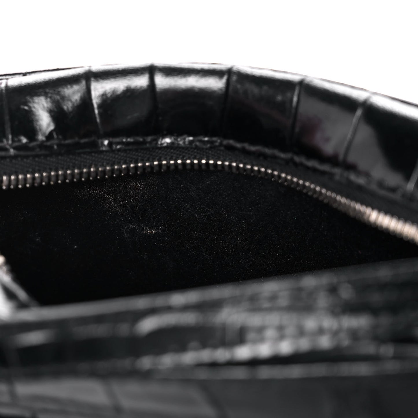 Shiny Calfskin Logo Crocodile Embossed XS Everyday Camera Bag with Handle Black