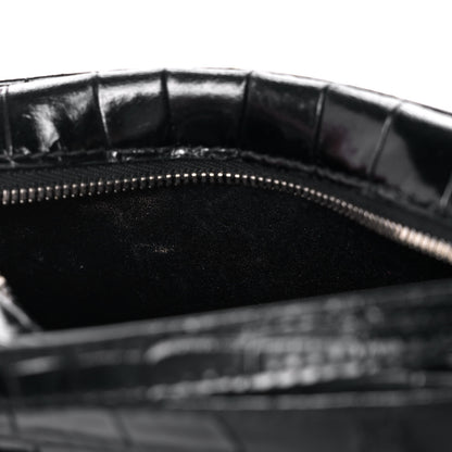 Balenciaga Shiny Calfskin Logo Crocodile Embossed XS Everyday Camera Bag with Handle Black 17 of 17