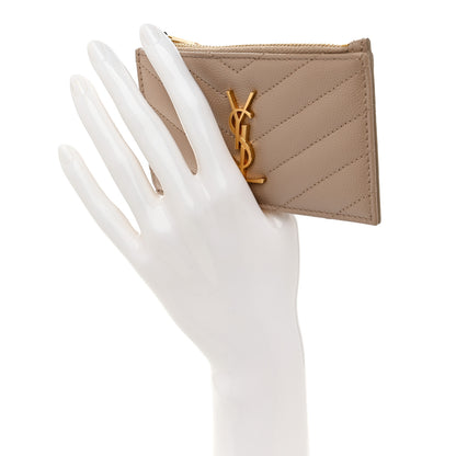 Saint Laurent Monogram Grain de Poudre 5 Fragments Zip Pouch Card Holder Dark Beige 2 of 7