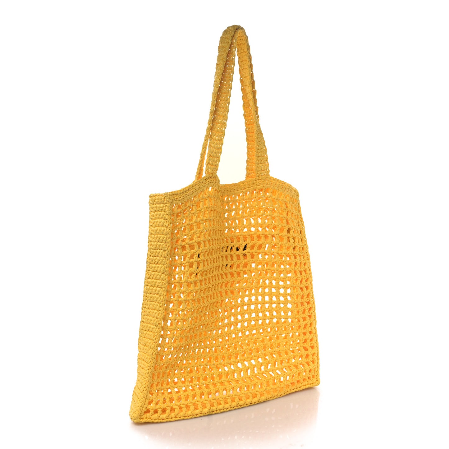 Yarn Raffia Effect Crochet Logo Embroidered Tote Bag Giallo