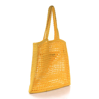 Prada Yarn Raffia Effect Crochet Logo Embroidered Tote Bag Giallo 3 of 8