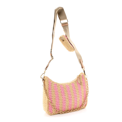 Prada Yarn Raffia Effect Crochet Striped Re-Edition 2005 Shoulder Bag Naturale Petalo 3 of 11