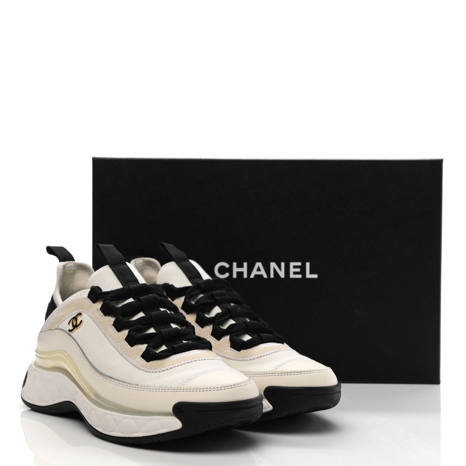 Chanel Velvet Calfskin Mixed Fibers CC Sneakers 36.5 Ivory Black 11 of 11