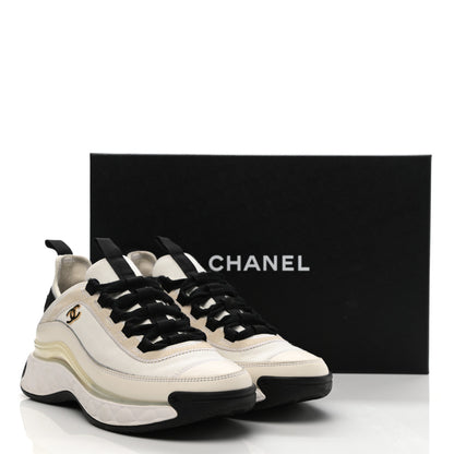 Chanel Velvet Calfskin Mixed Fibers CC Sneakers 36.5 Ivory Black 11 of 11