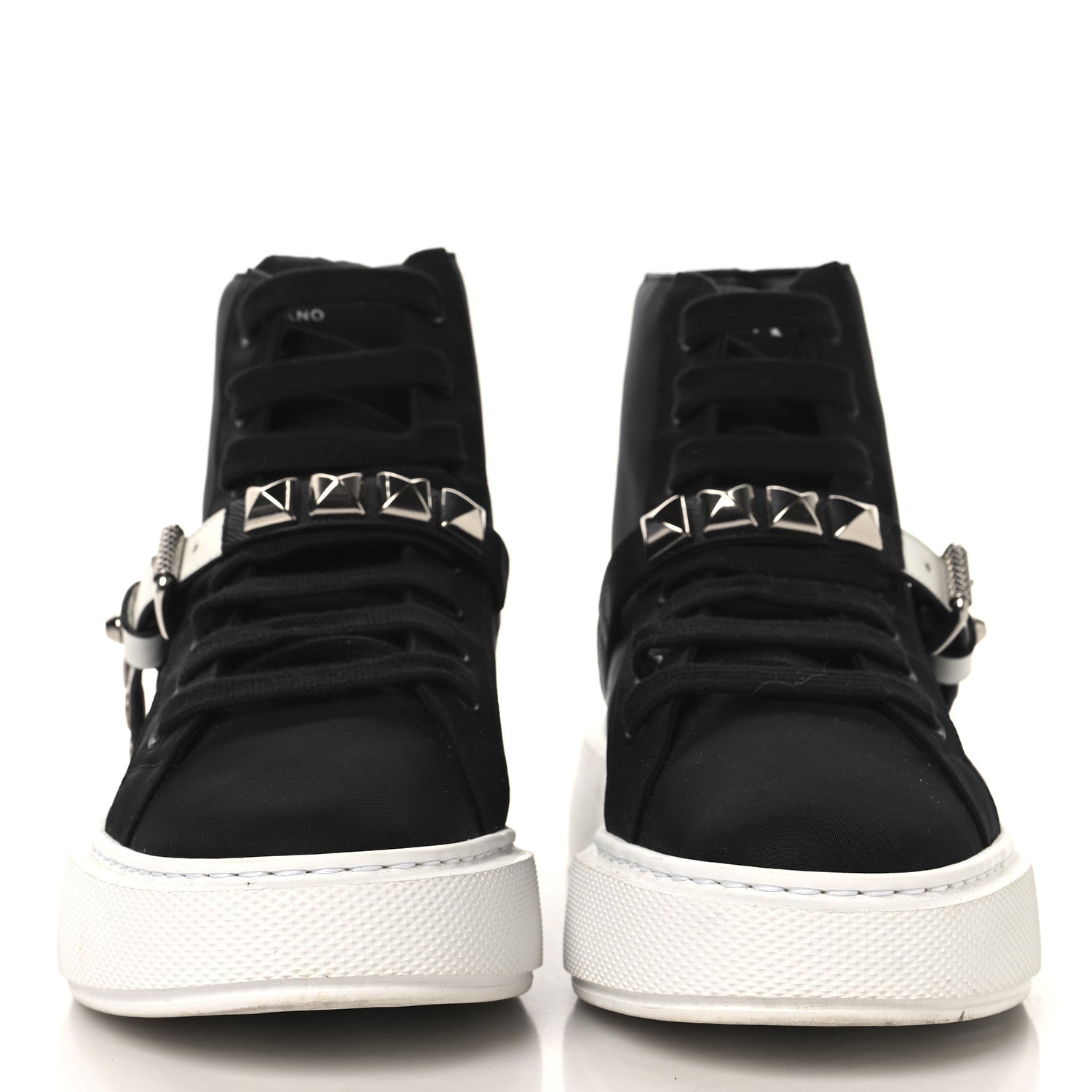 Prada Nylon Gabardine Studded High Top Sneakers 37 Black 1771889