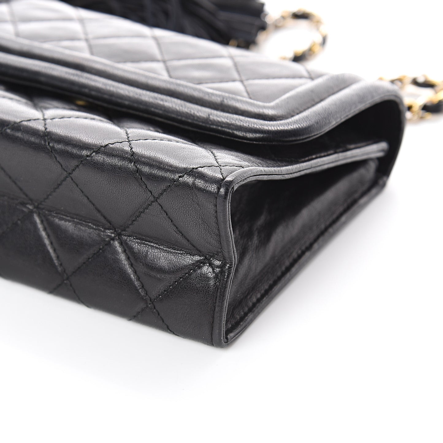 Lambskin Quilted Tassel Camera Case Black