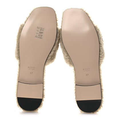 Gucci Shearling Interlocking G Cut Out Slide Sandals 37 Butterscotch 7 of 10