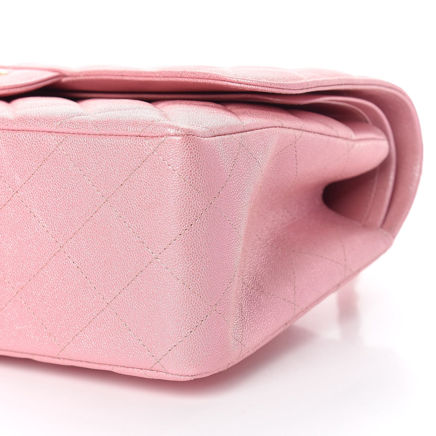 Iridescent Caviar Quilted Jumbo Double Flap Rose Pink