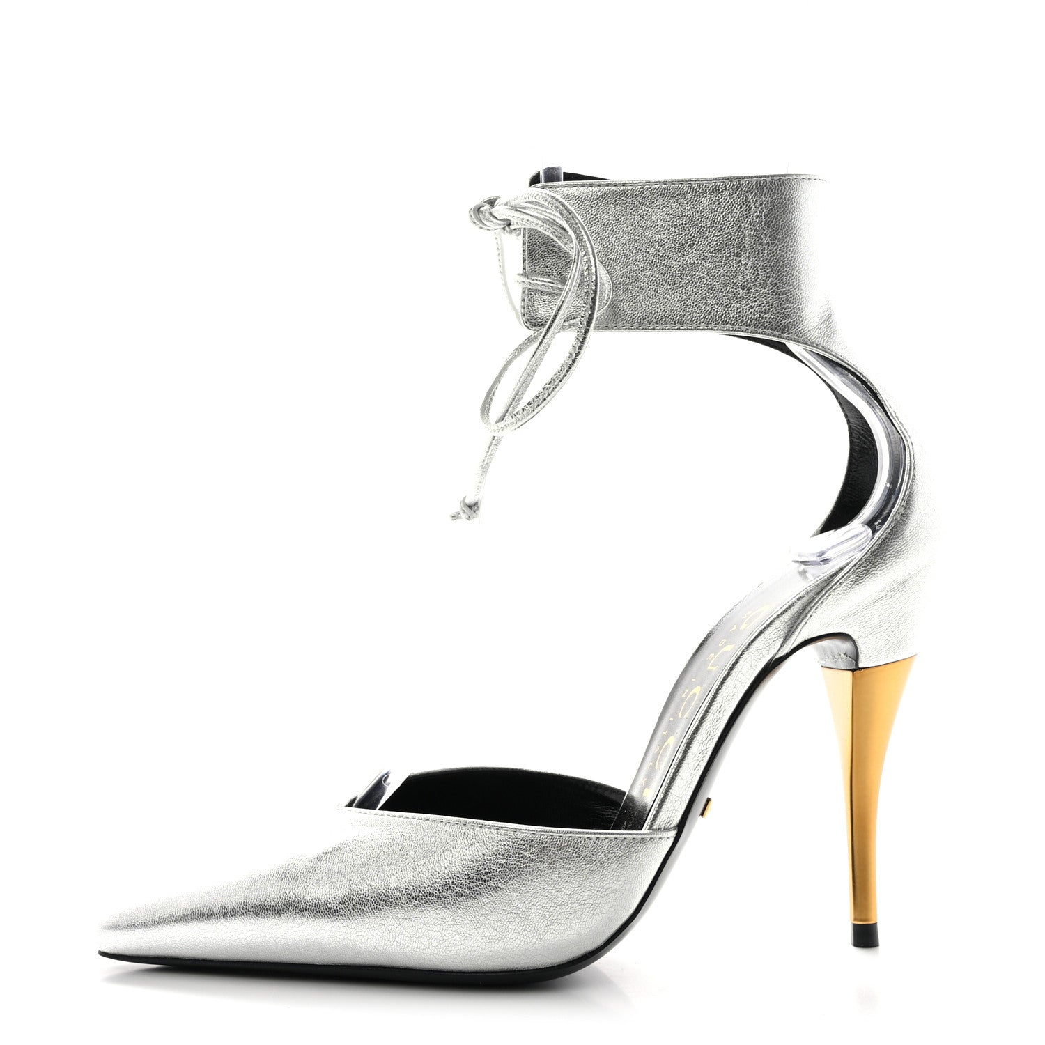 Gucci Soft Nappa Priscilla Ankle Cuff Pumps 36.5 Silver 1 of 9