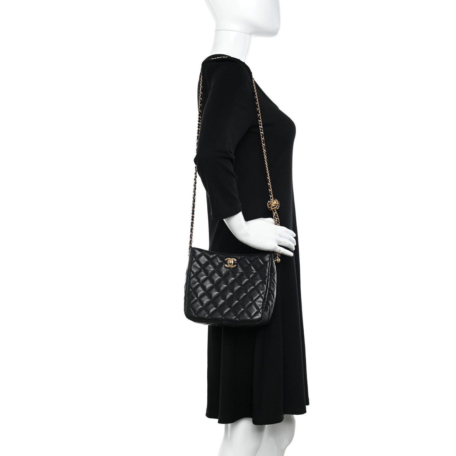 Chanel Lambskin Quilted Small Pearl Crush Hobo Black 2 of 12