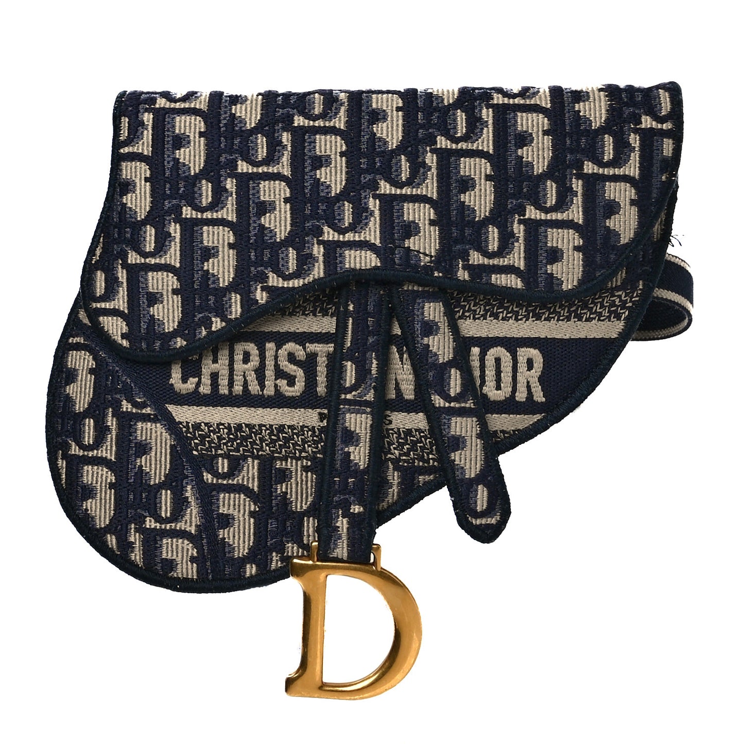 Oblique Embroidered Saddle Belt Pouch Blue
