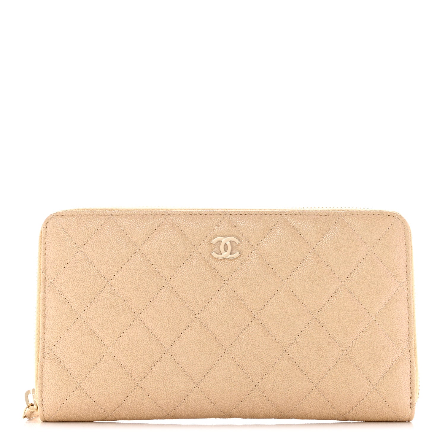Chanel Iridescent Caviar Quilted Large Zip Around Organizer Wallet Beige 1 of 9