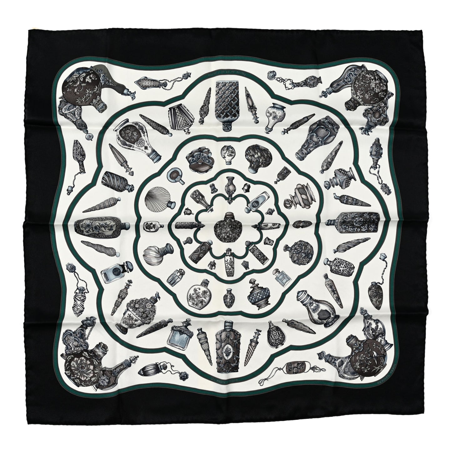 Silk Les Flacons Scarf 70 Black White Sapin