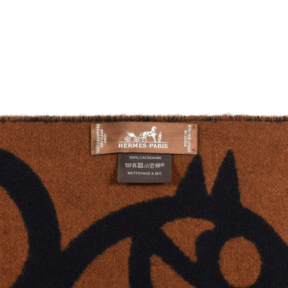 Hermes Cashmere Boucles et Camails Muffler Marine Caramel 3 of 3