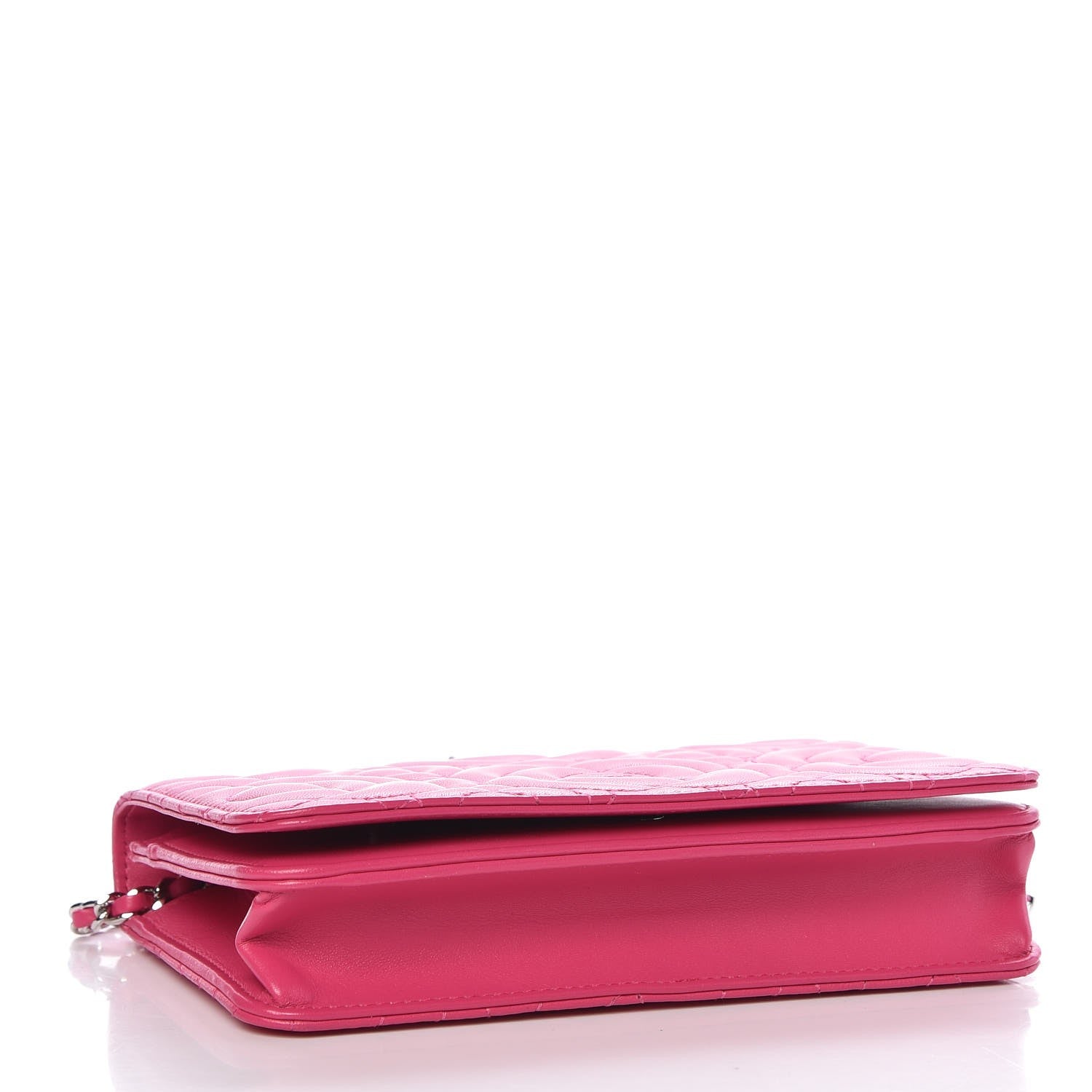 Chanel Lambskin Camellia Embossed Wallet on Chain WOC Fuchsia 4 of 9