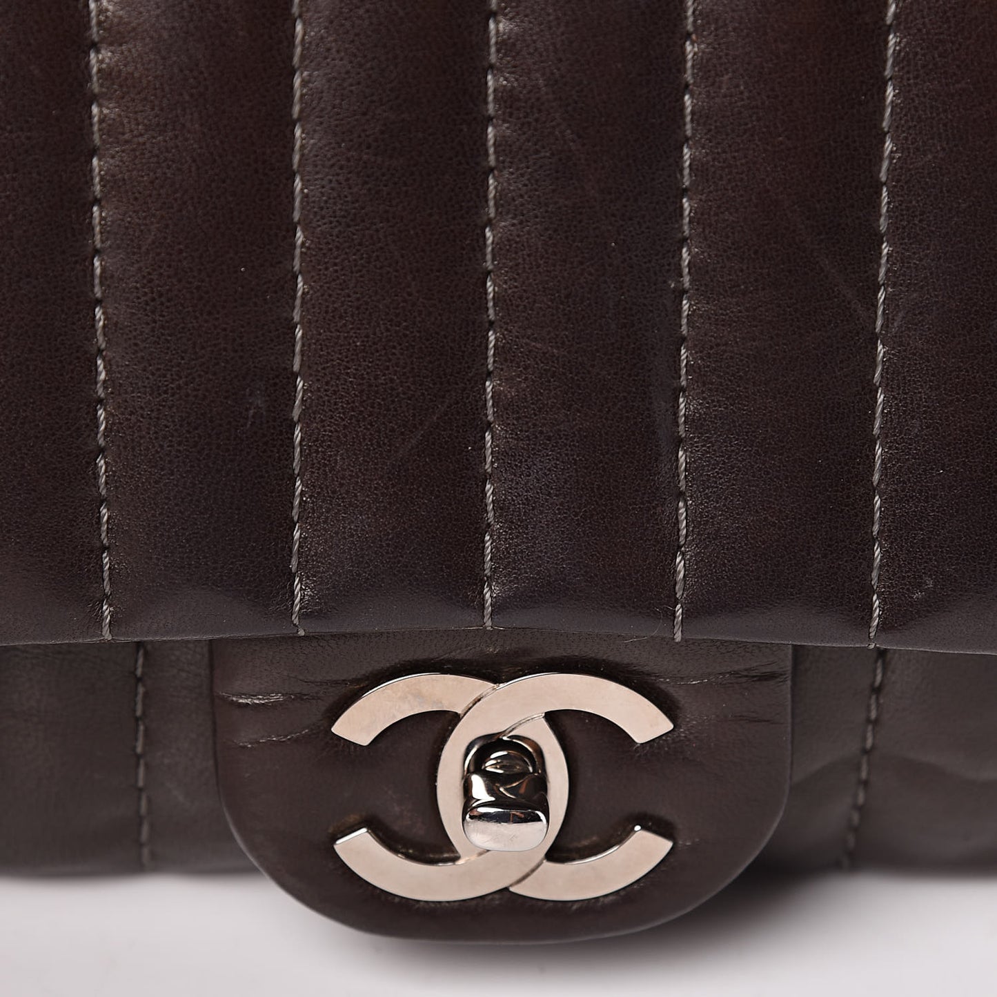 Lambskin Vertical Quilted Medium Single Flap Brown