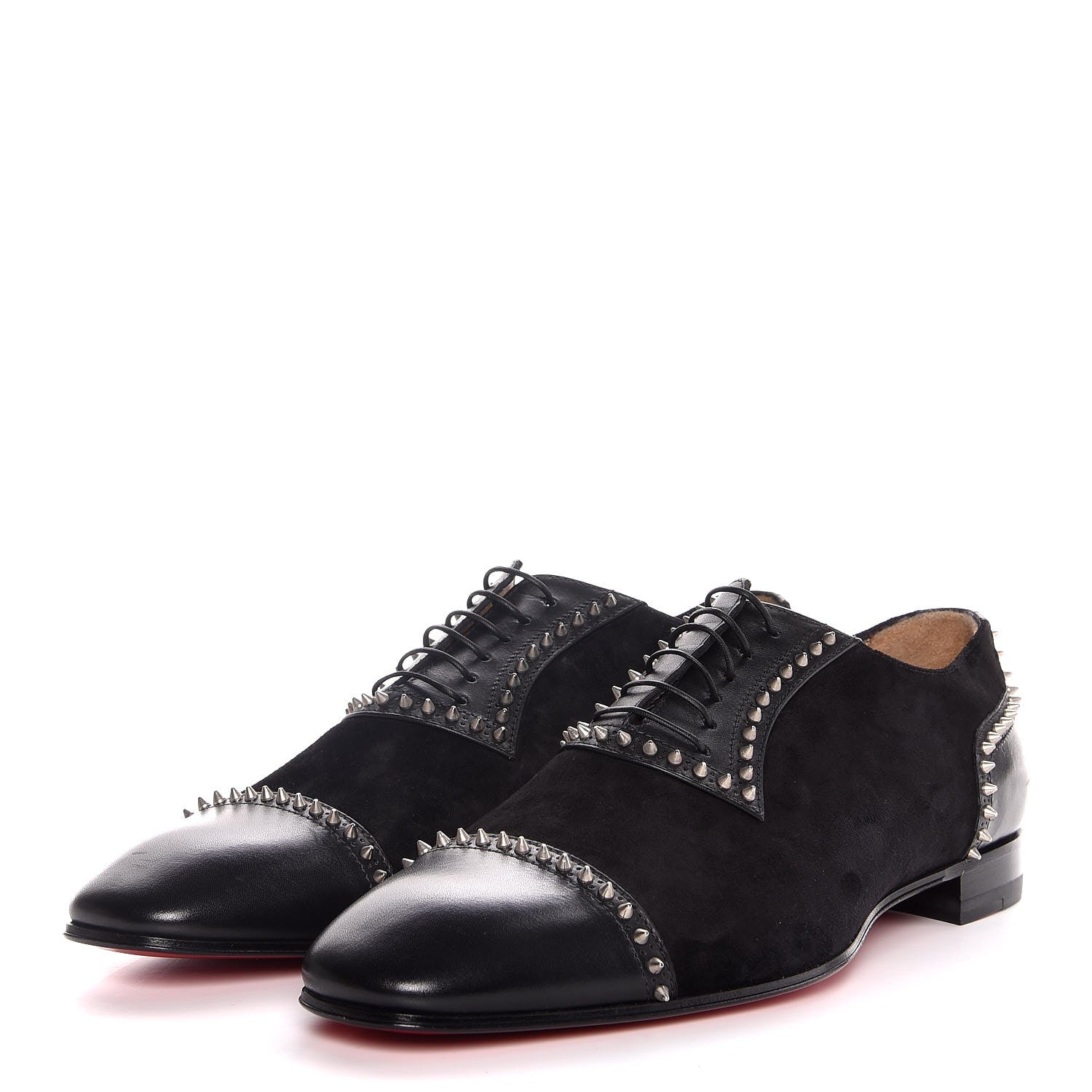 Christian Louboutin Mens Veau Velours Calfskin Mr Blake Spike Oxfords 42 Black Silver 3 of 8