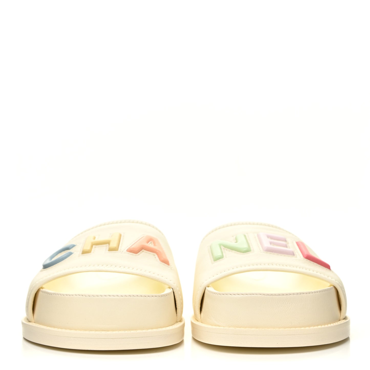 Lambskin Cha-Nel Mule Sandals 37 Ivory Multicolor