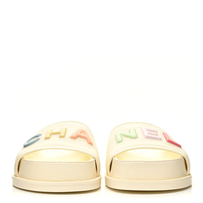 Chanel Lambskin Cha-Nel Mule Sandals 37 Ivory Multicolor 2 of 9