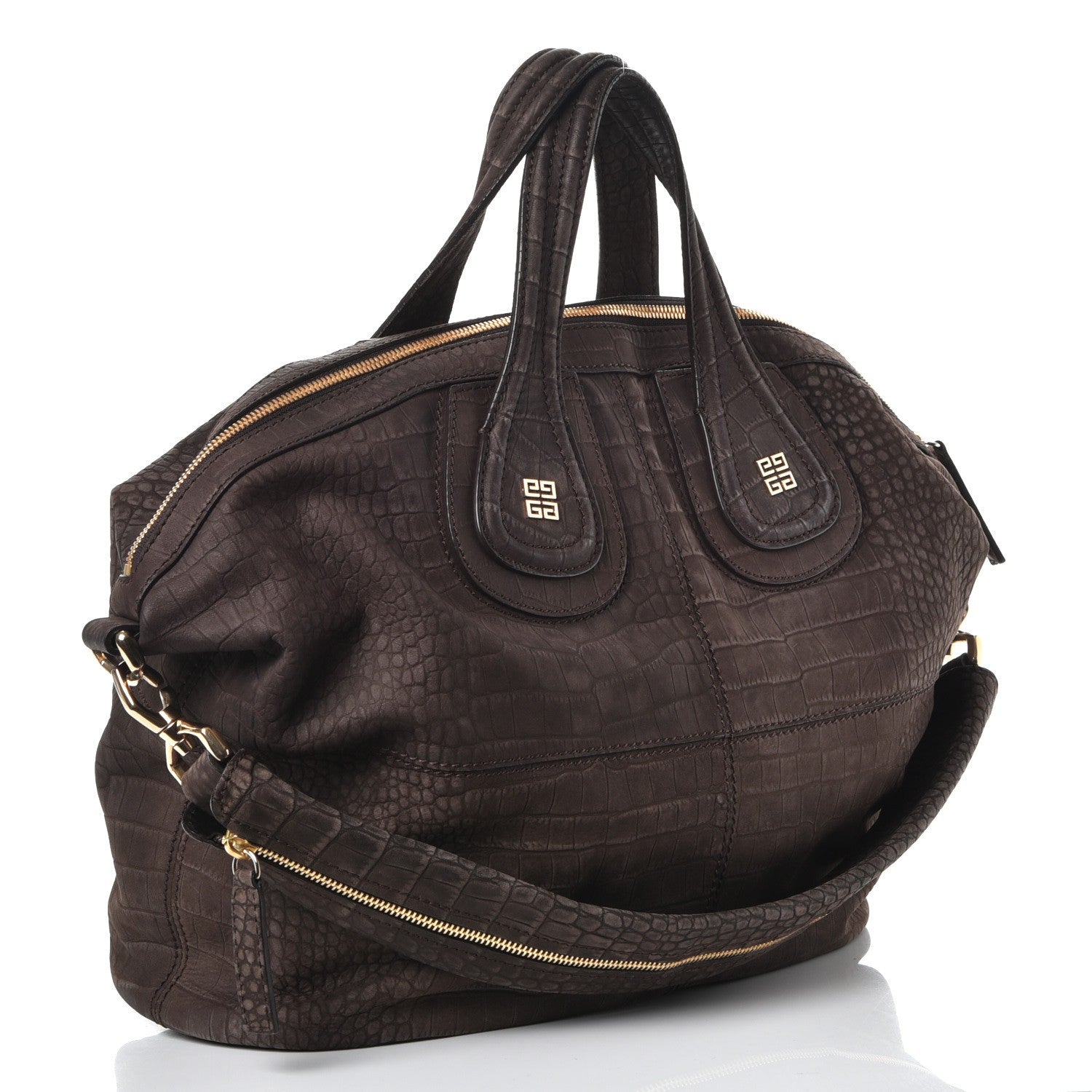 Givenchy Nubuck Crocodile Embossed Medium Nightingale Dark Brown 4 of 12