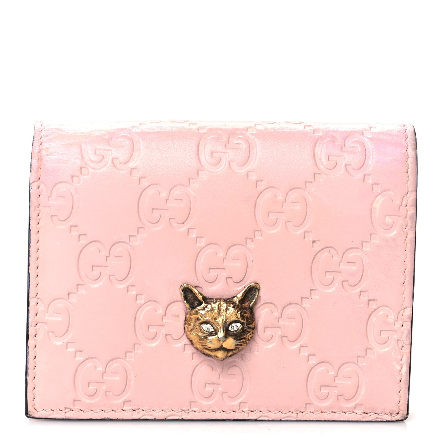 Guccissima Signature Crystal Cat Card Case Wallet Light Candy Pink