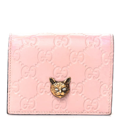 Gucci Guccissima Signature Crystal Cat Card Case Wallet Light Candy Pink 1 of 15