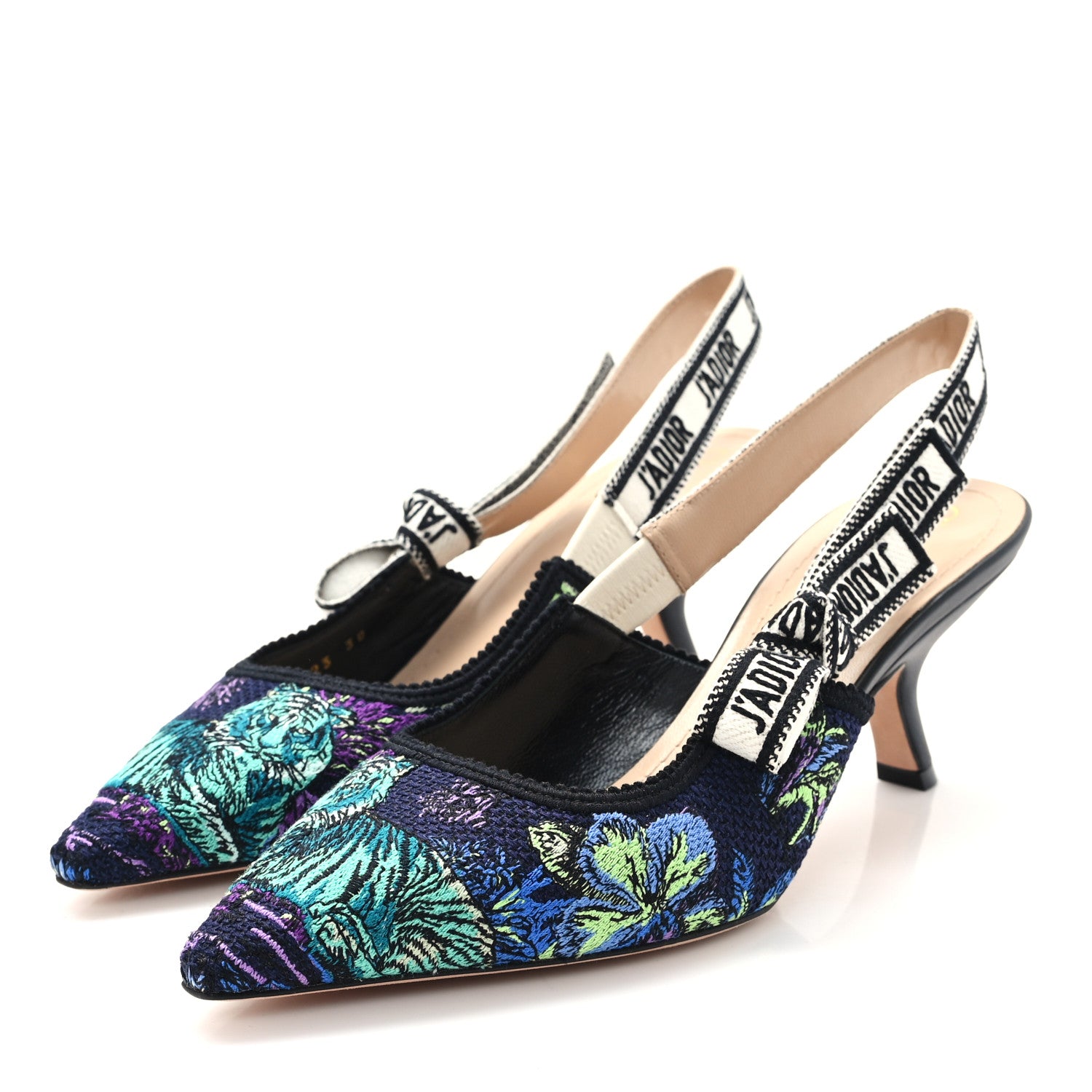 Christian Dior Canvas Embroidered Voyage Cotton Ribbon J'Adior Slingback 65mm Pumps 38 Multicolor 4 of 10