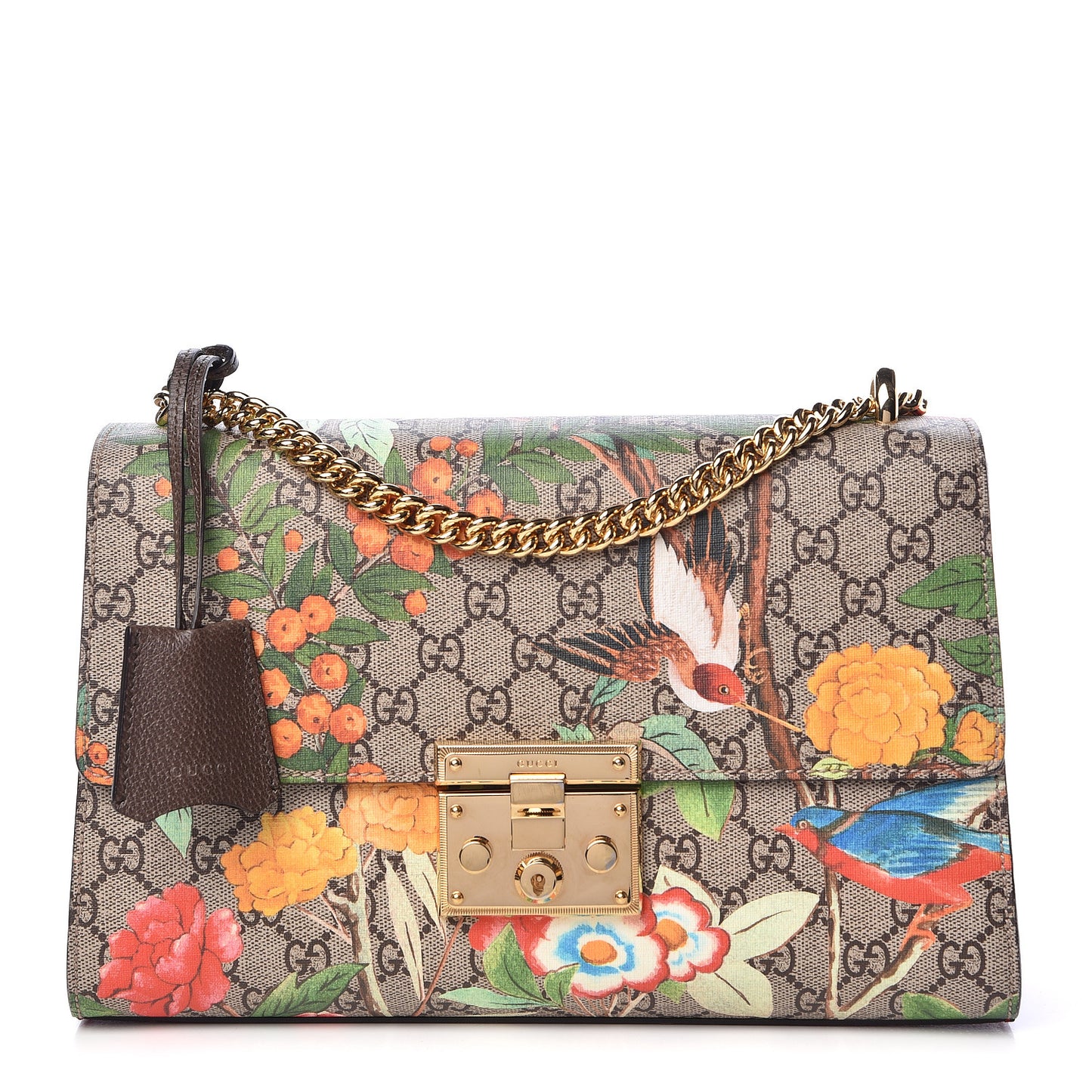 GG Supreme Monogram Tian Medium Padlock Shoulder Bag Beige Multicolor New Acero