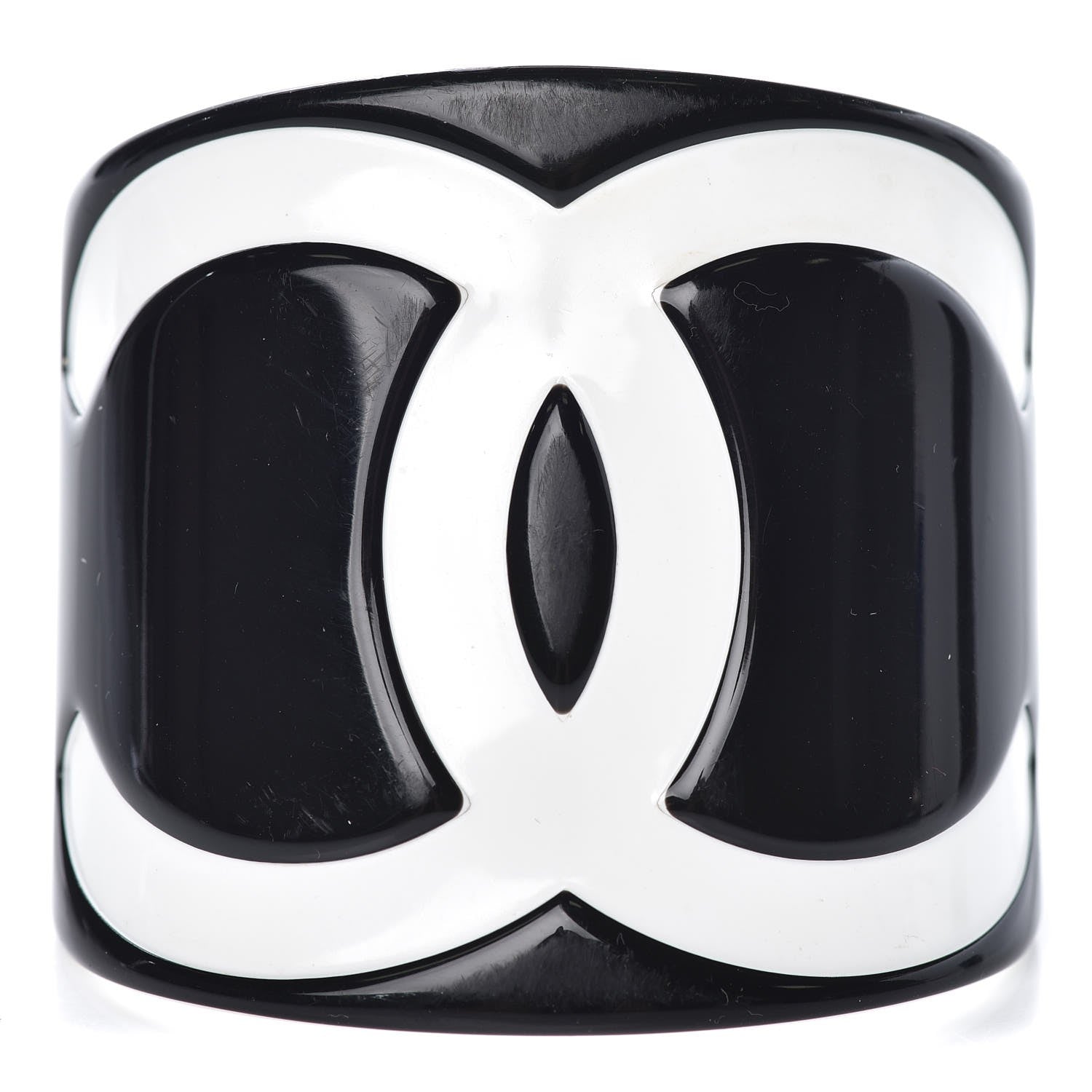 Chanel Resin CC Wide Cuff Black White 1 of 5