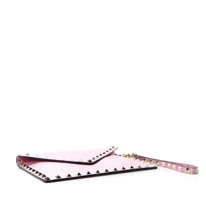 Valentino Garavani Metallic Pebbled Calfskin Medium Rockstud Envelope Flat Wristlet Pouch Giacinto 4 of 7