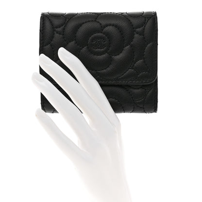 Chanel Caviar Camellia Embossed Compact Wallet Black 2 of 8