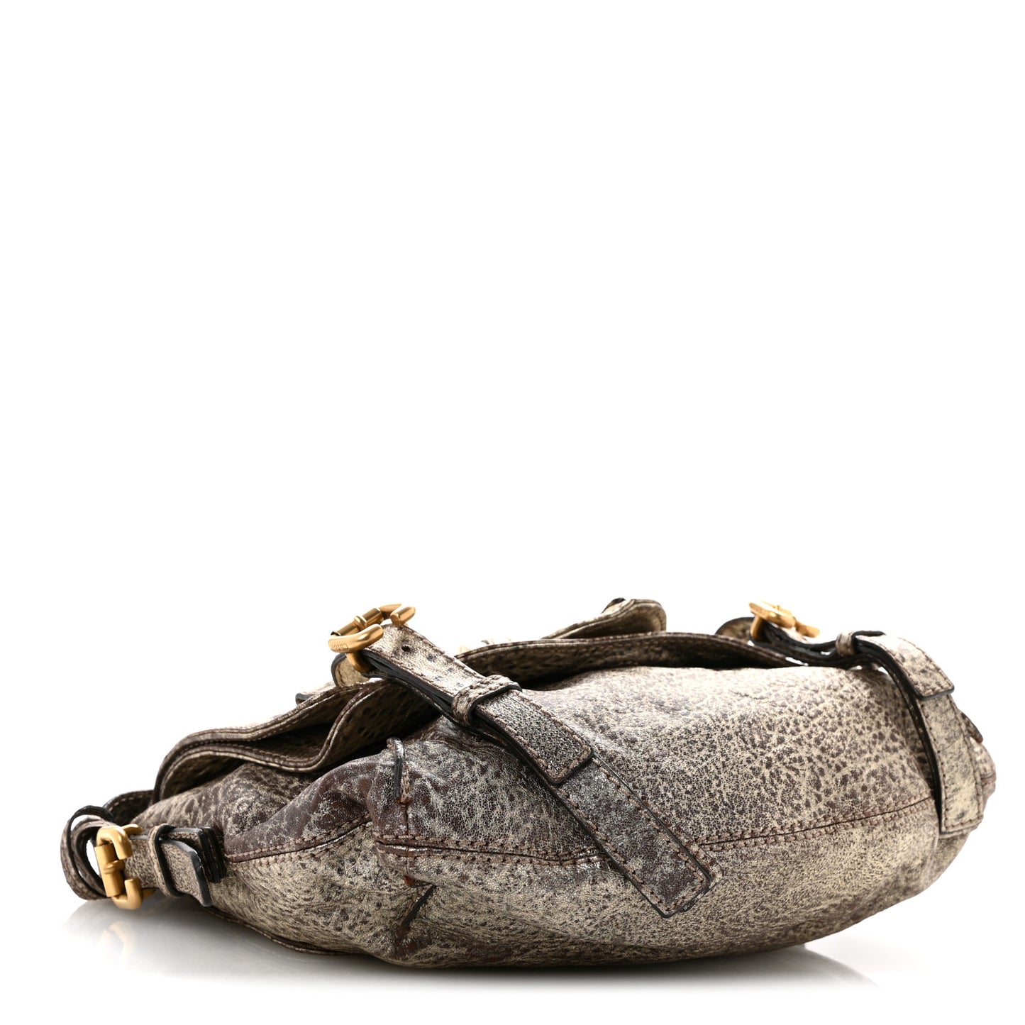 Metallic Pebbled Lambskin Paddington Satchel Grey