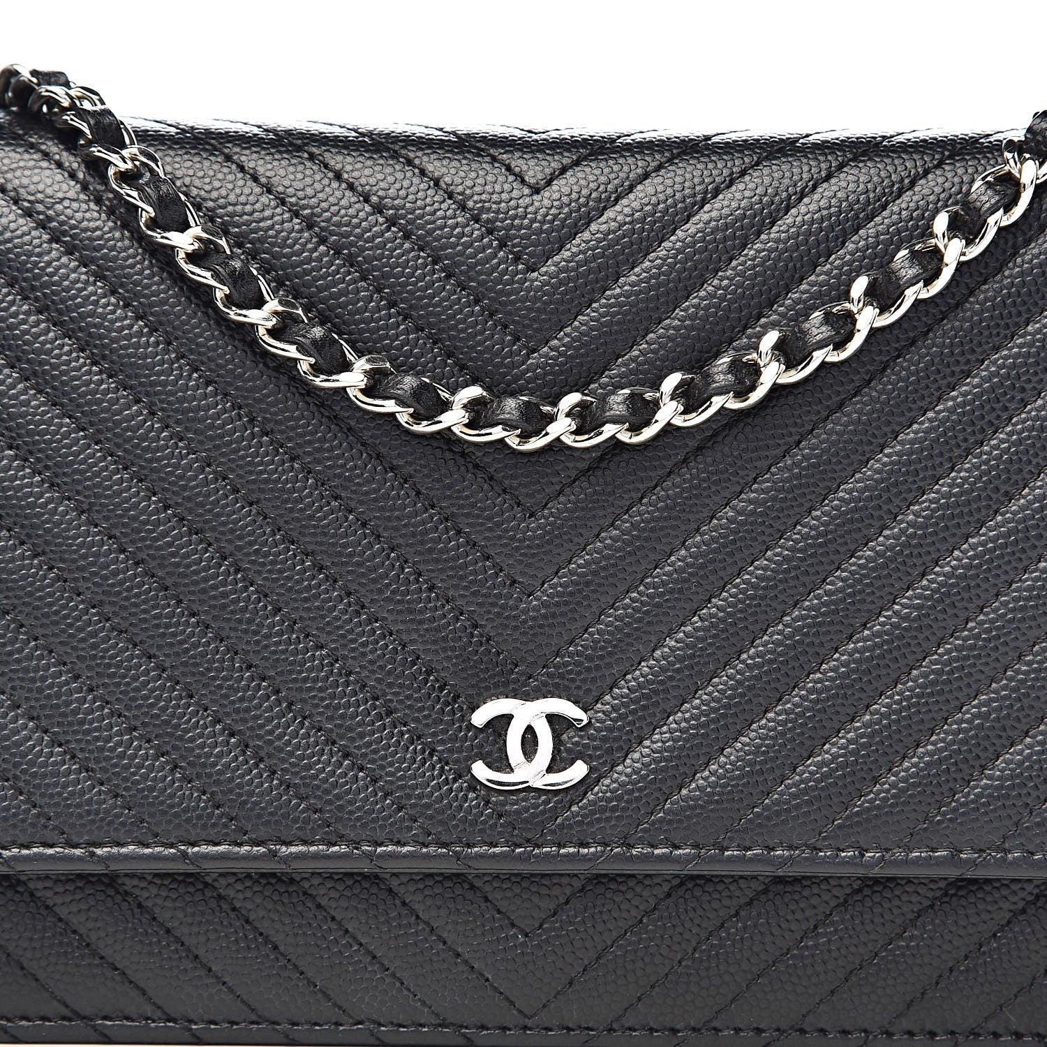 Chanel Caviar Chevron Quilted Wallet On Chain WOC Black 10 of 11