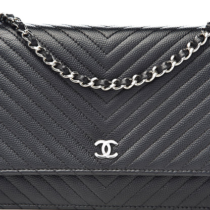 Chanel Caviar Chevron Quilted Wallet On Chain WOC Black 10 of 11
