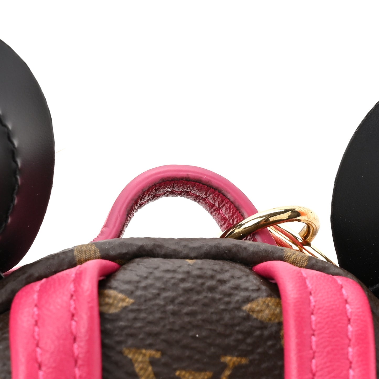 Monogram Calfskin Mink Fur Palm Springs Bear Bag Charm Key Holder Pink Orange