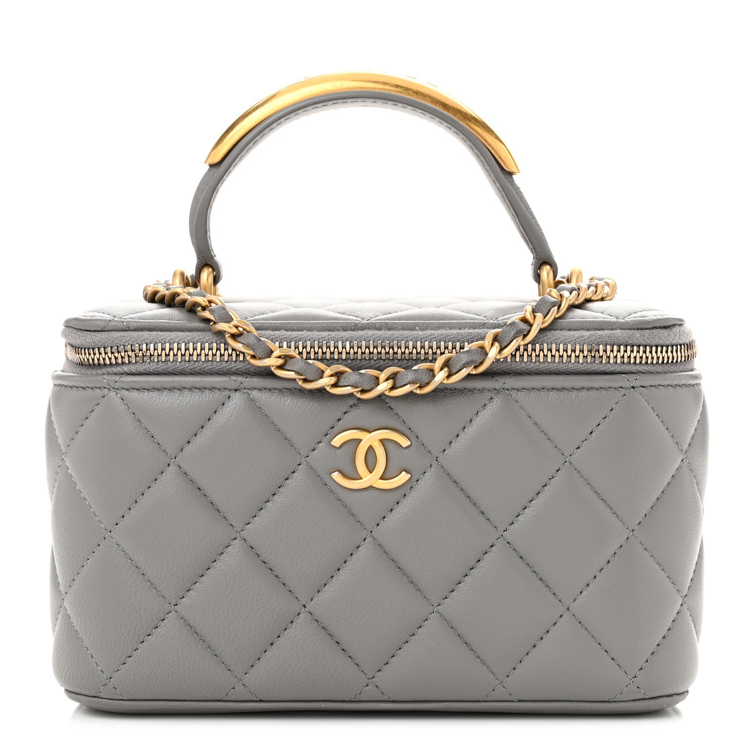 Chanel Lambskin Quilted Metal Small Top Handle Vanity Case With Chain Grey 1 of 10