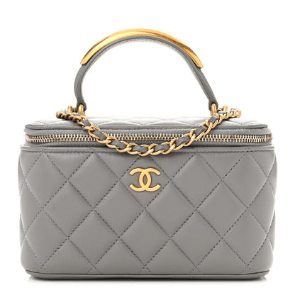 Chanel Lambskin Quilted Metal Small Top Handle Vanity Case With Chain Grey 1 of 10