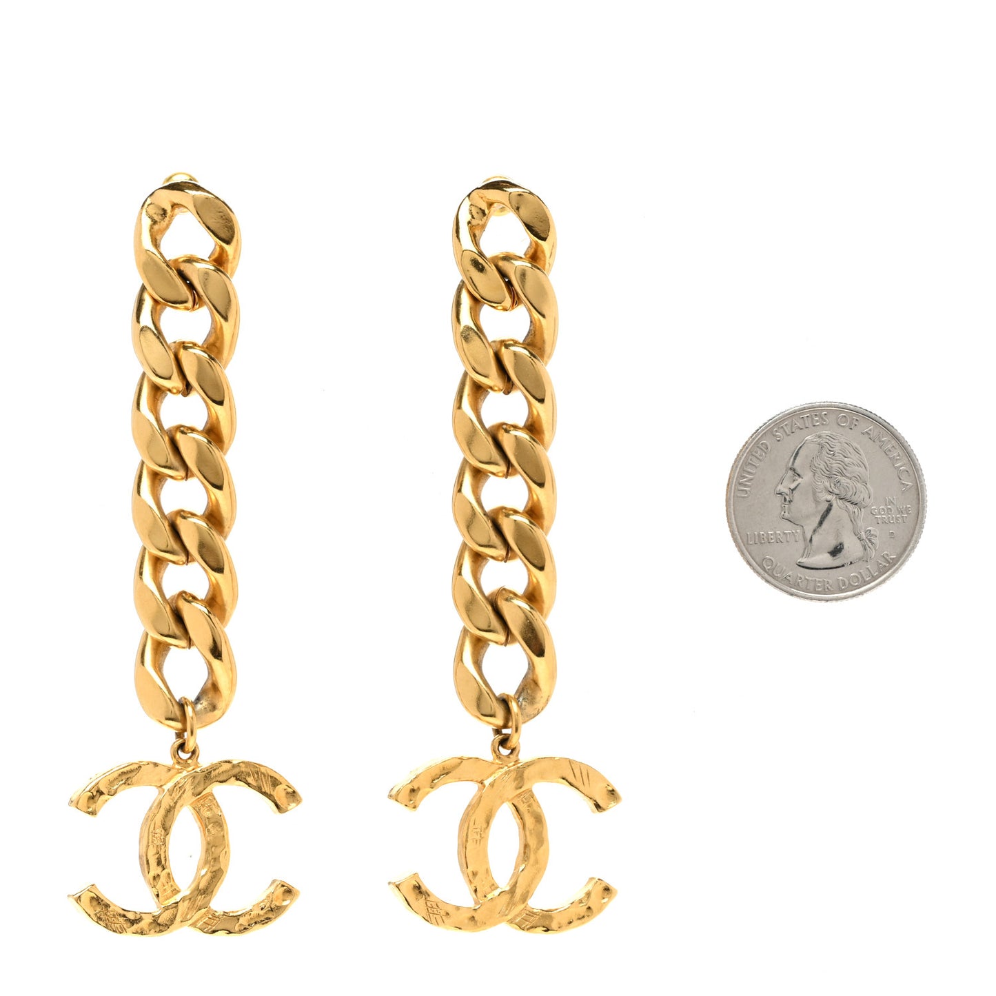 Metal CC Pick Drop Earrings Gold